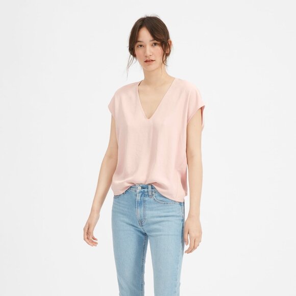 Everlane The Japanese GoWeave V-Neck Tee Pink Base - Size 8 - Picture 1 of 3